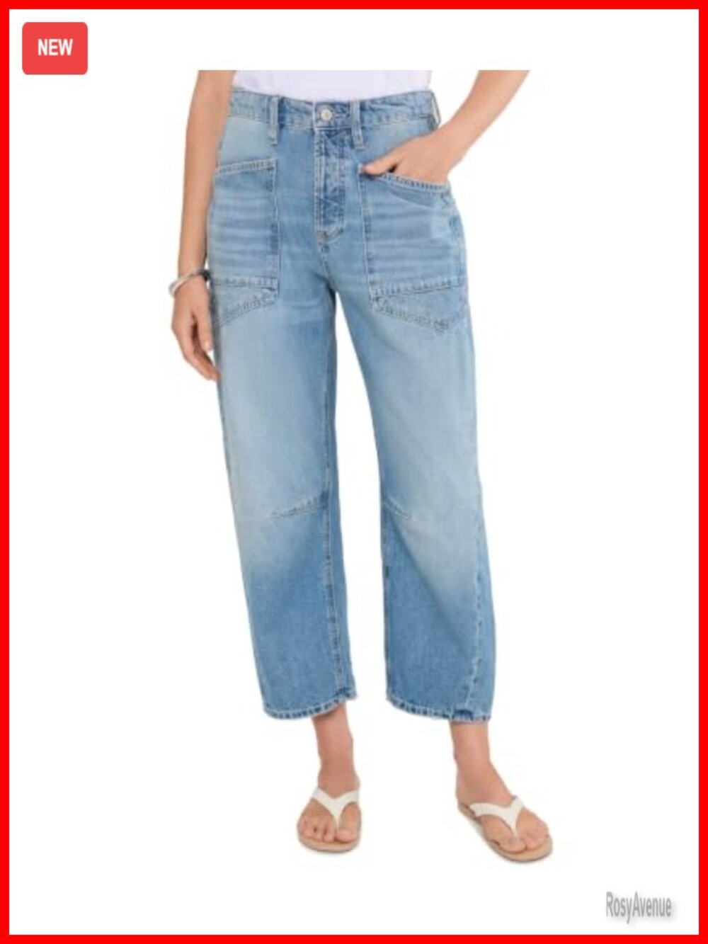 Barrel Leg Low Rise Flared Jeans Pull On Cotton